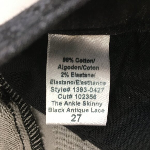 CURRENT ELLIOTT 5 Pocket Logo Hardware Black Antique Lace The Ankle Skinny Jeans - Picture 3 of 12